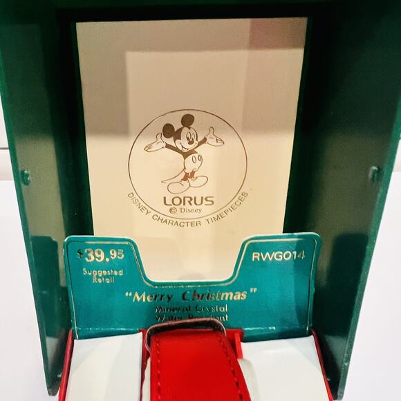 Vintage Lorus Quartz Mickey Mouse Watch Red Leather Band Jingle Bells - Picture 6 of 7
